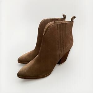 MARC FISHER ‘Gadri’ Tan Suede Pointed Toe Western Ankle Bootie Leather Size 7.5